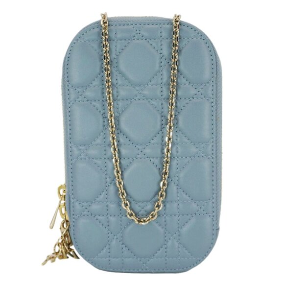 Christian Dior  Lady Dior Call'in Cannage Leather Phone Holder Blue - Picture 1 of 13